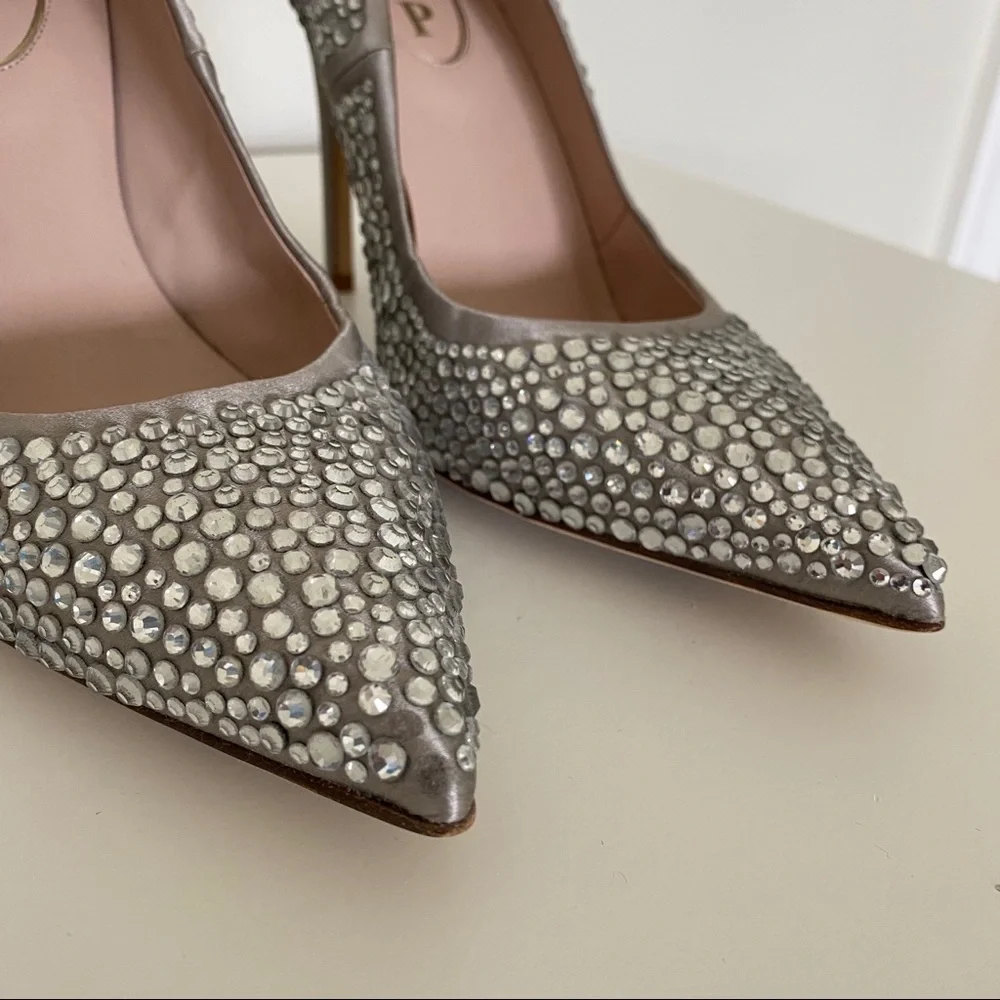 SJP by Sarah Jessica Parker Silver Crystal Embellished Pointed-Toe Heels - Picture 4 of 8
